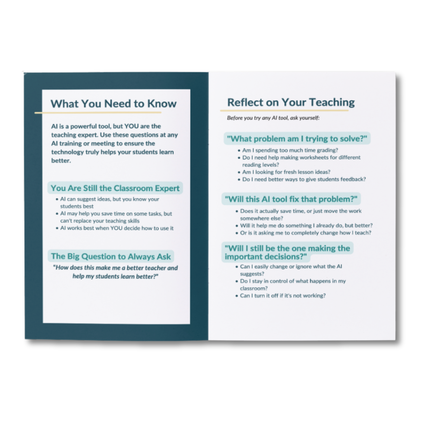 View of a few pages from the Questions to Ask at Your Next AI PD