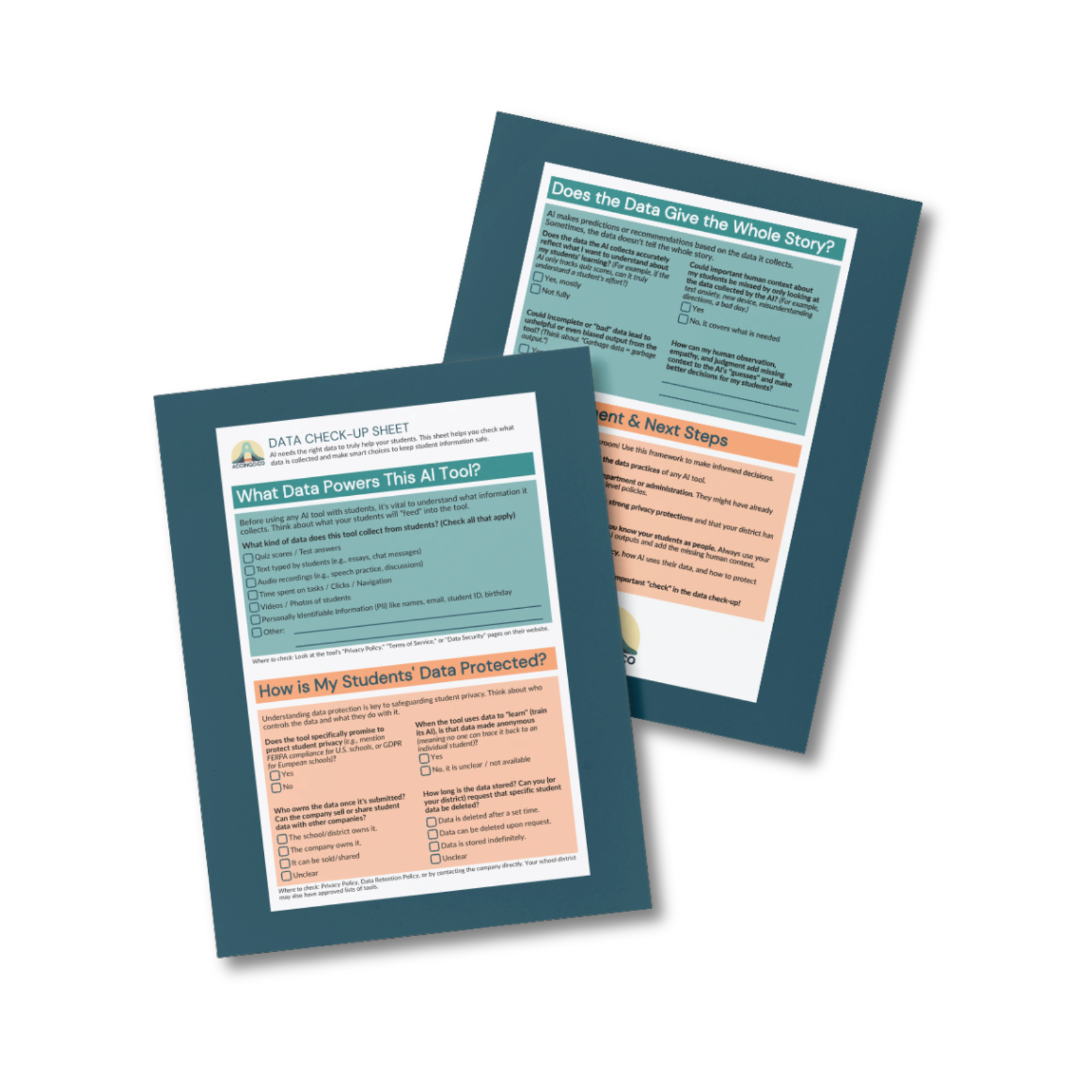 View of a few pages from the Data Check-Up Sheet