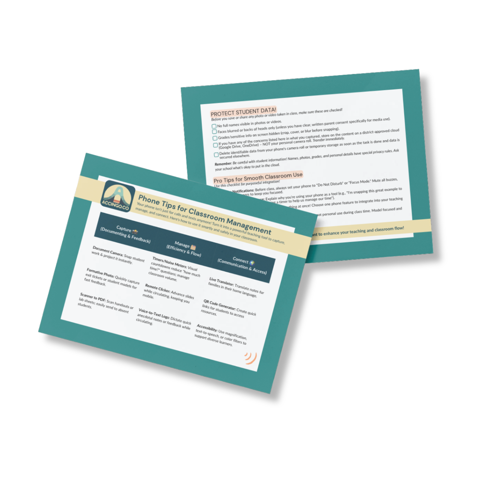 View of a few pages from the Phone Tips for Classroom Management