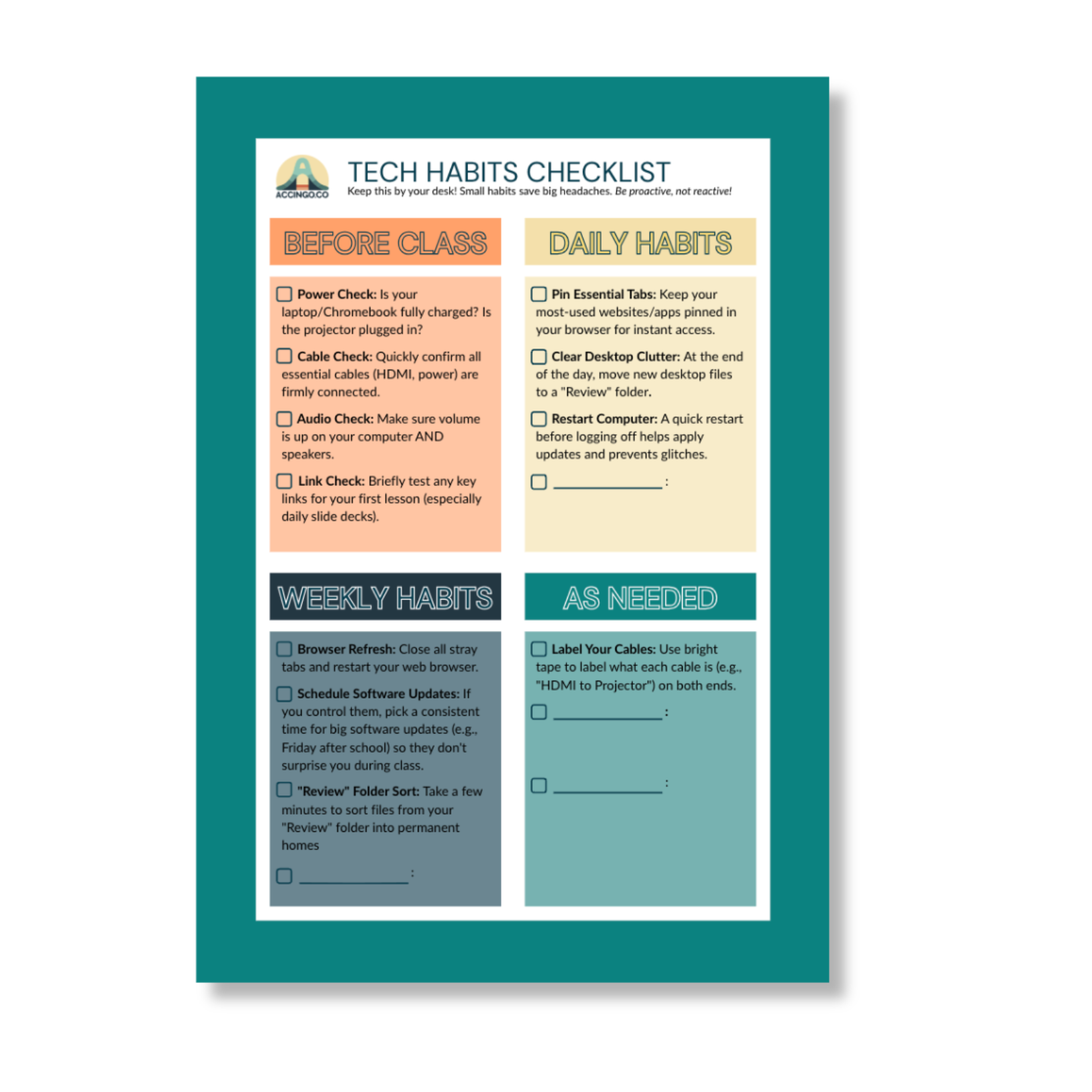 View of the Your Daily Tech Habit Checklist