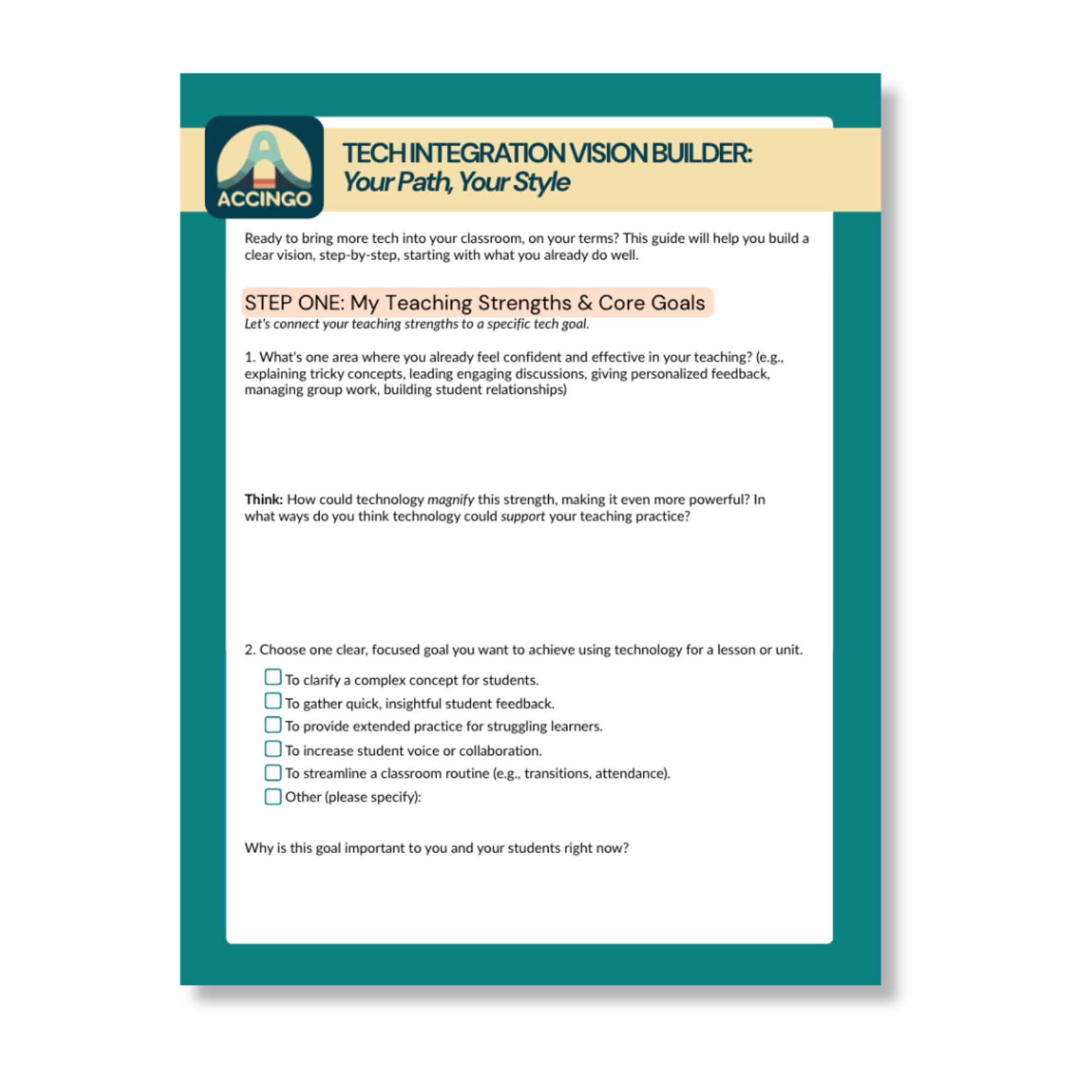 View of a few pages from the Tech Integration Vision Builder