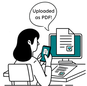 a teacher using her phone to scan a paper document and it appears on her computer as a pdf.