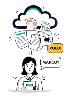 Cartoon cloud with docs playing Marco-Polo